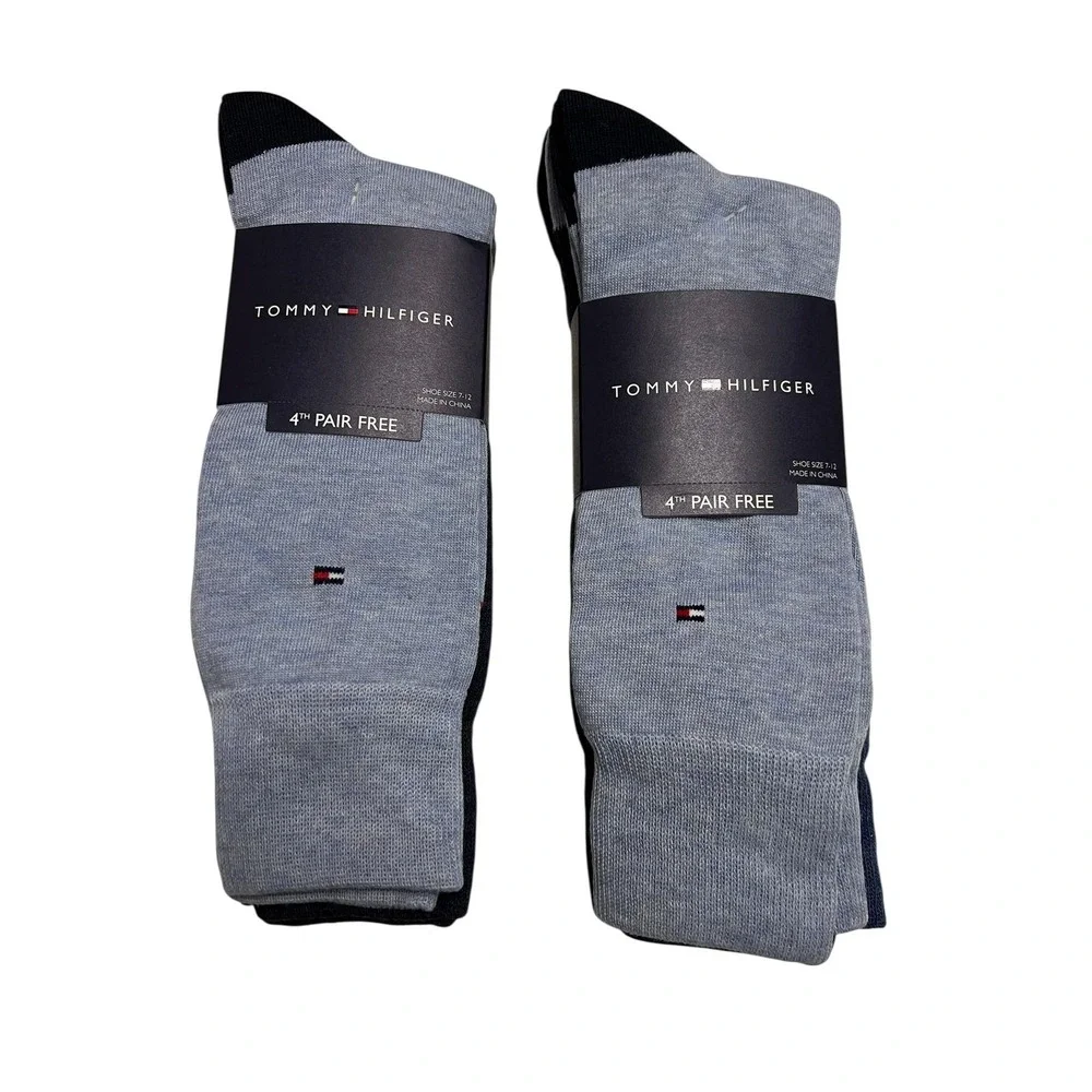 Tommy Hilfiger Socks Mens Shoe Size 7-12 Blue Black Crew Lot‎ 2 Packs 8 Pairs